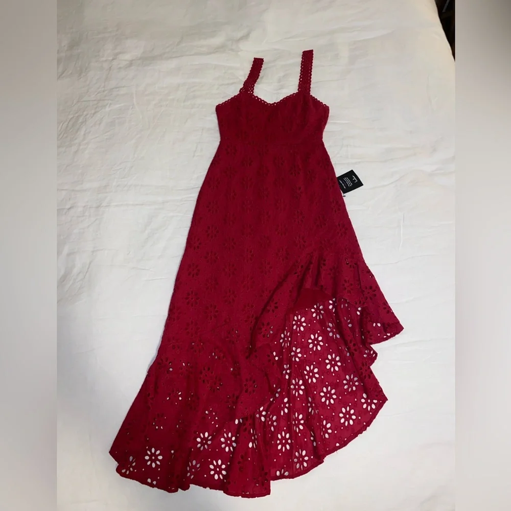 Lulu’s Adoring Days Berry Pink Eyelet Ruffled Asymmetrical Dress - Picture 5 of 12